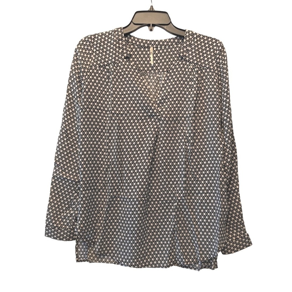 Nine Eight Womens Black White Geometric Honeycomb V-Neck Blouse Small 120931M
